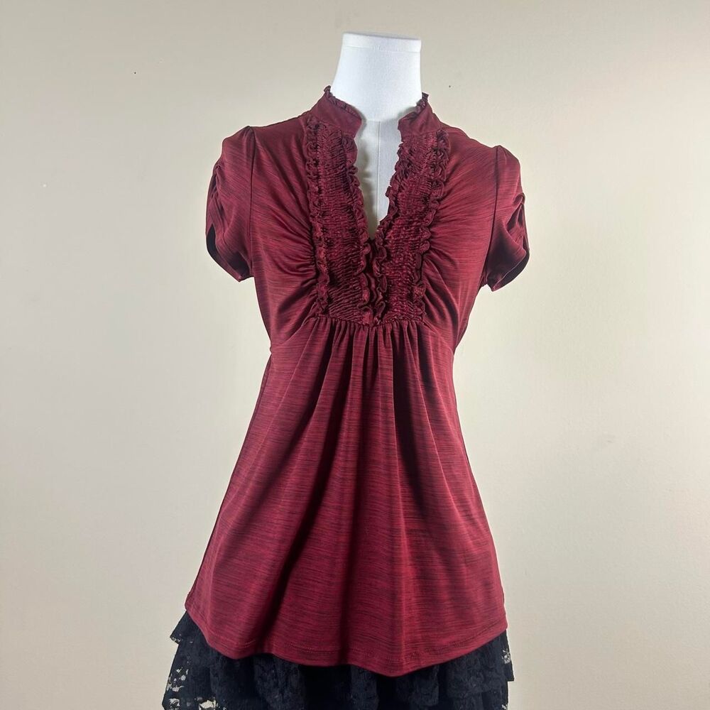 Soulmates Horror Game Protagonist Red Ruffle Tie Top
